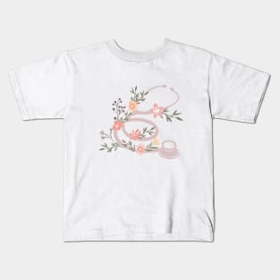 Pink stethoscope with flowers Kids T-Shirt